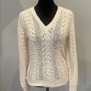 Elegant Cream V-Neck Sweater fitted look